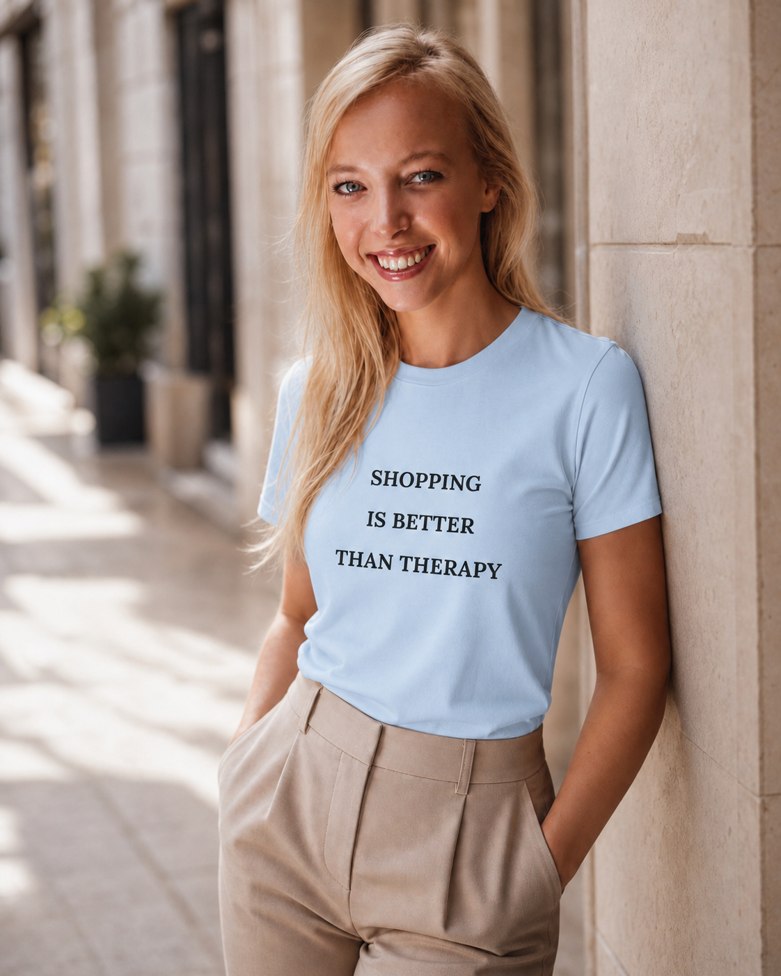 Model met Jovida T-shirt lichtblauw #baby-blue #babyblauw