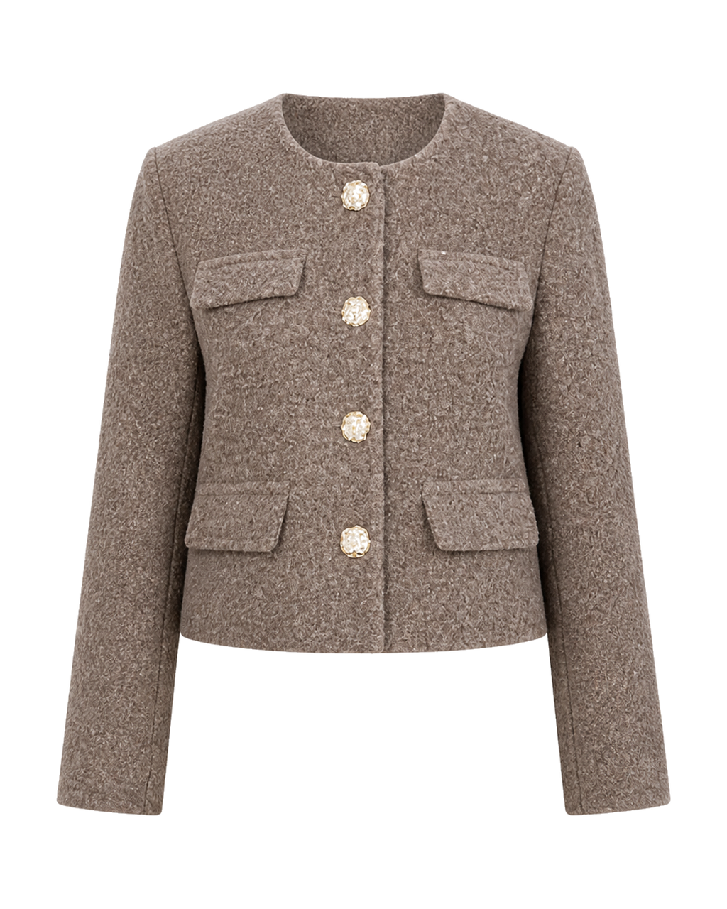 Tweed jasje met gouden knopen, taupe