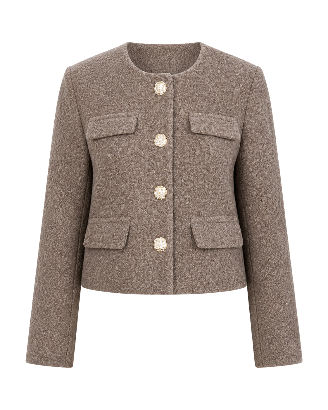Tweed jasje met gouden knopen, taupe