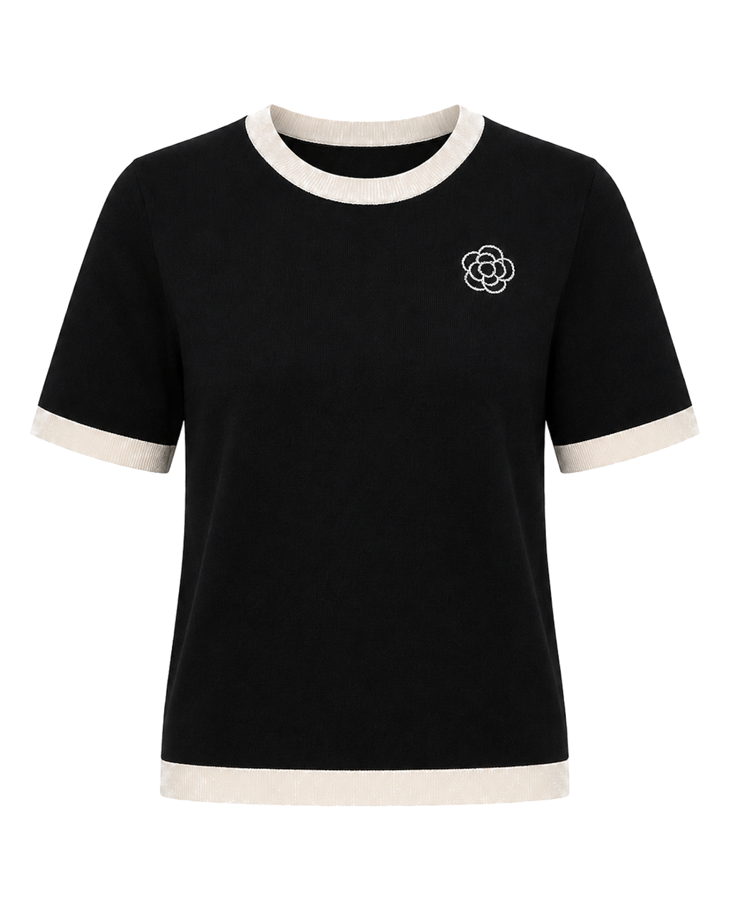 Gebreid T-shirt Dames met Contrasterende Biezen