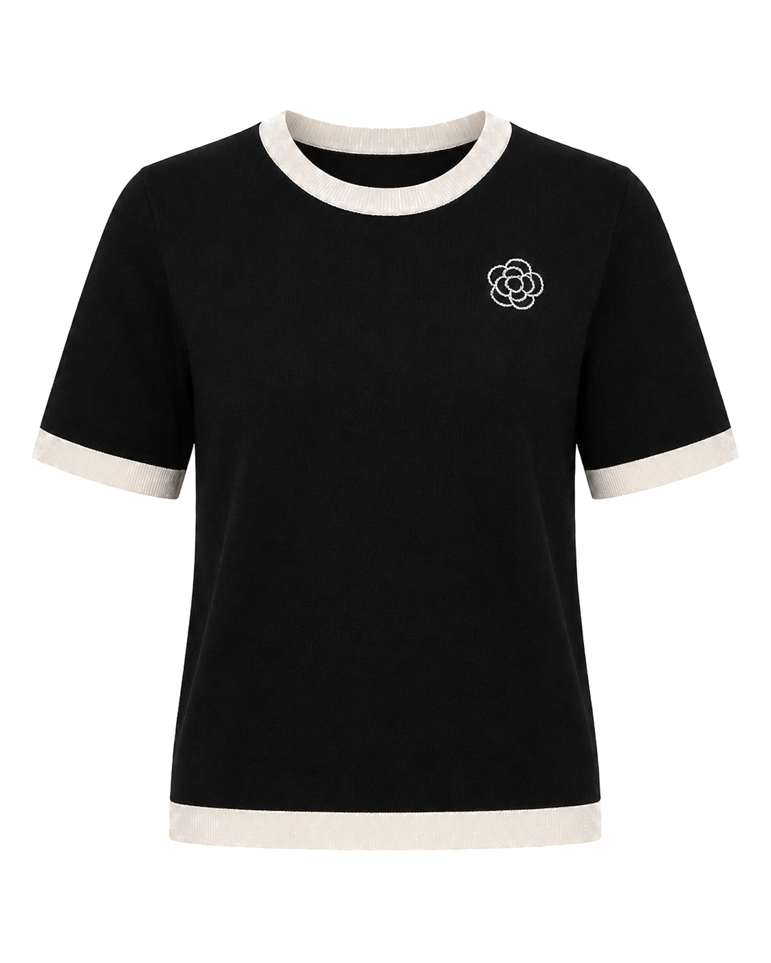 Gebreid T-shirt Dames met Contrasterende Biezen