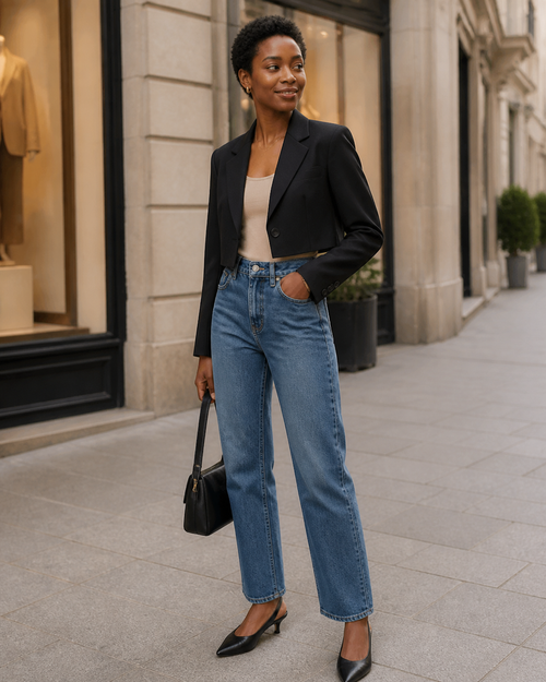 Korte blazer, zwart — tweede aanzicht #black #zwart