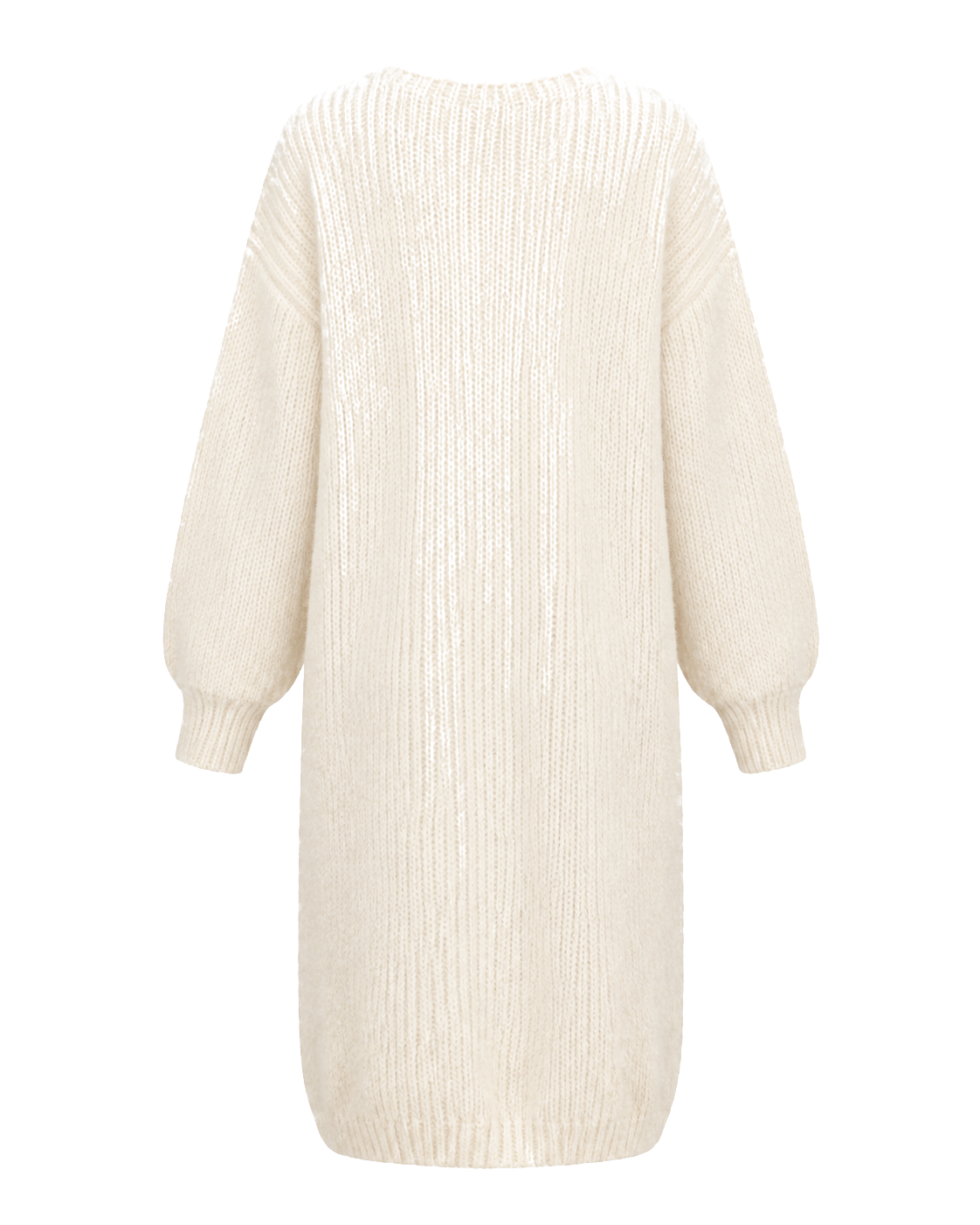Mohair truijurk met V-hals, crème — achterkant #cream #crème
