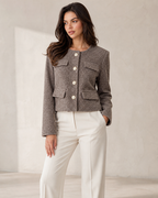 Tweed jasje met gouden knopen, taupe — tweede aanzicht