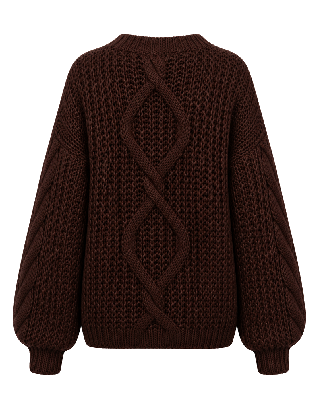 Kabeltrui met grove steek, bruin — achterkant #brown #bruin