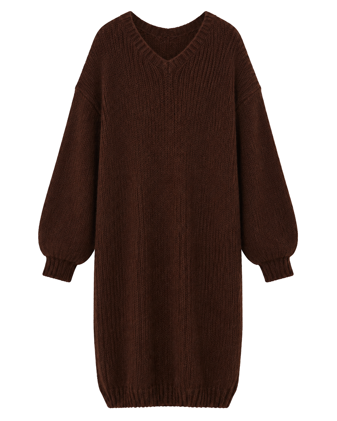 Mohair truijurk met V-hals, chocoladebruin #chocolate-brown #chocoladebruin
