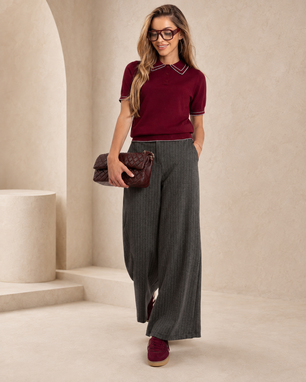 Gebreide Polo Dames Korte Mouw