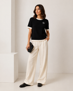 Gebreid T-shirt Dames met Contrasterende Biezen