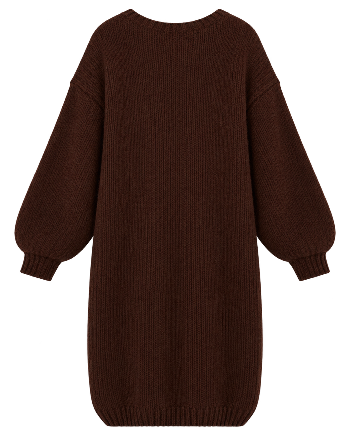 Mohair truijurk met V-hals, chocoladebruin — achterkant #chocolate-brown #chocoladebruin