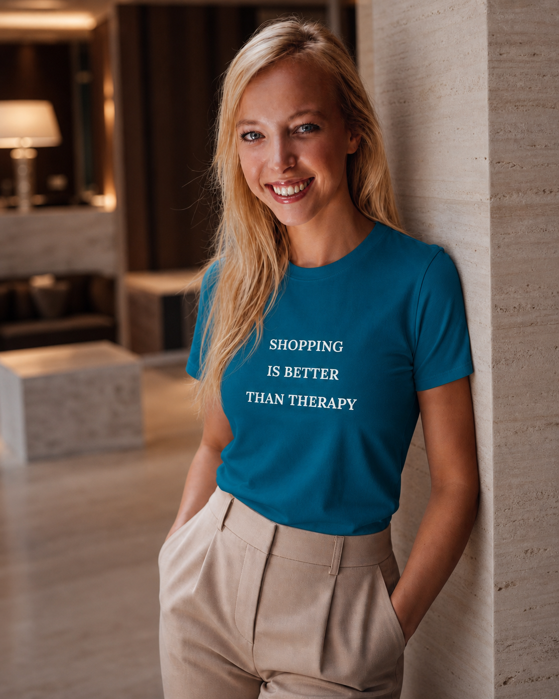 Model met Jovida T-shirt petrolblauw #deep-teal #diep-petrol