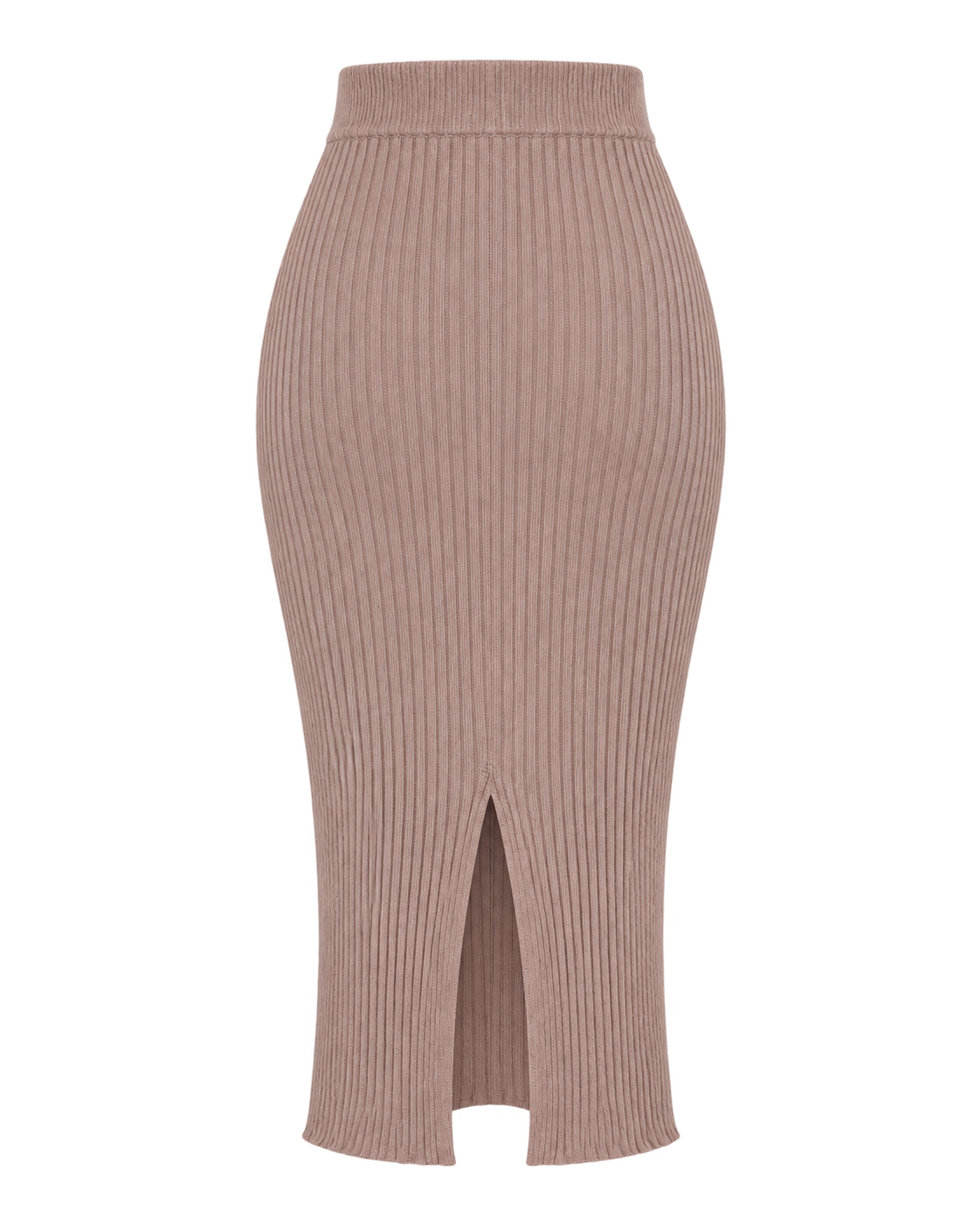 Geribde midi-rok met split achter, beige — achterkant #beige