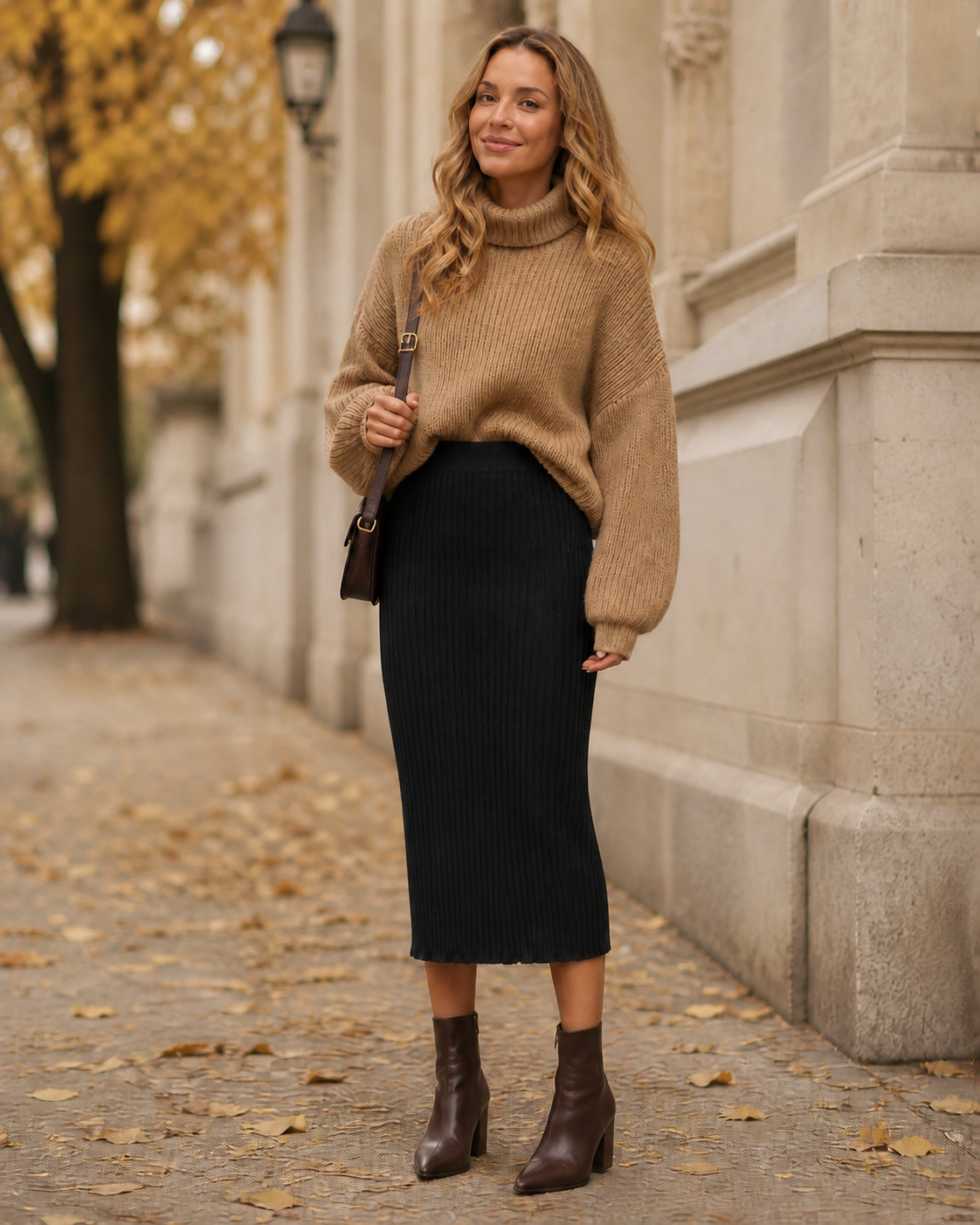 Model met geribde midi-rok, zwart #black #zwart