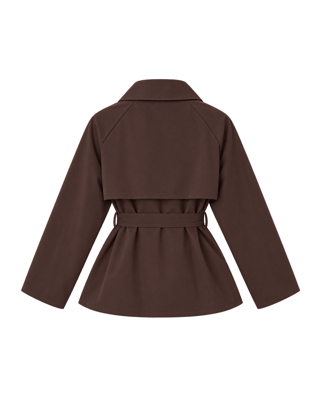 Korte trenchcoat met ceintuur, bruin — achterkant #brown #bruin