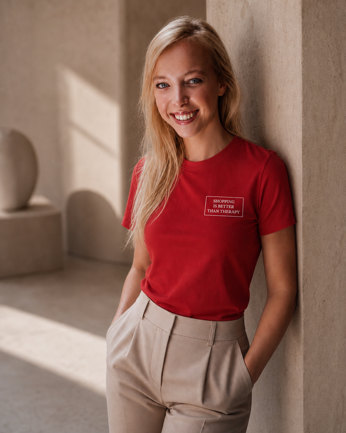 Model met Jovida T-shirt rood #red #rood
