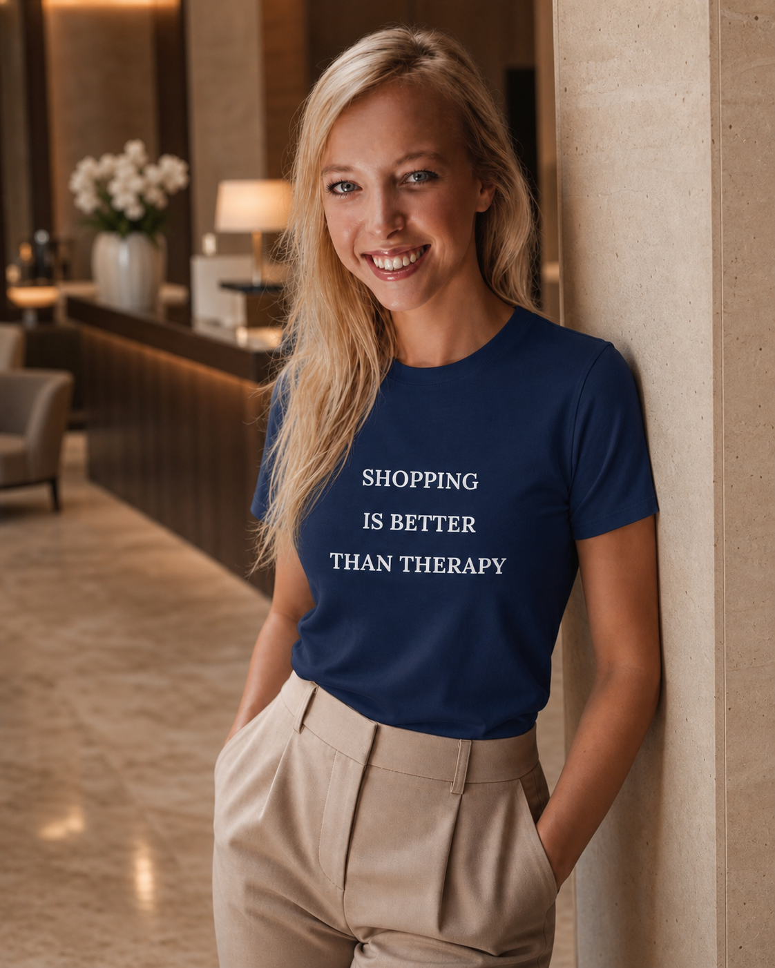 Model met Jovida T-shirt donkerblauw #navy #marineblauw