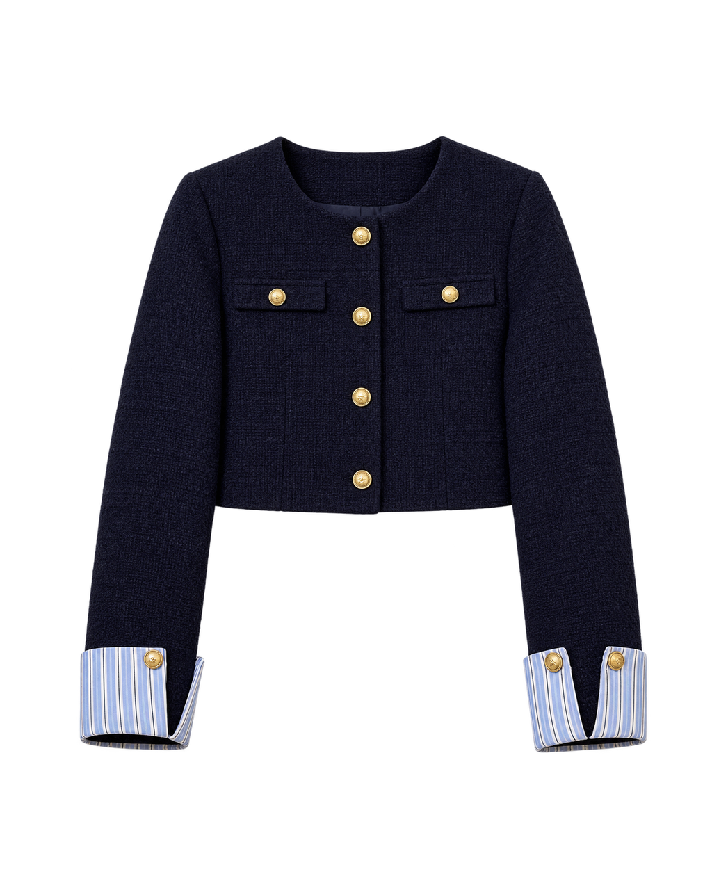 Marineblauw jasje met gouden knopen