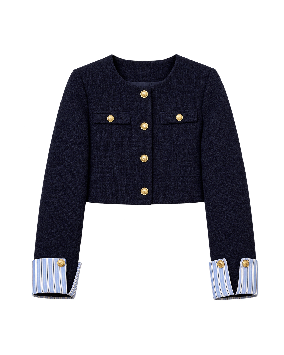 Marineblauw jasje met gouden knopen