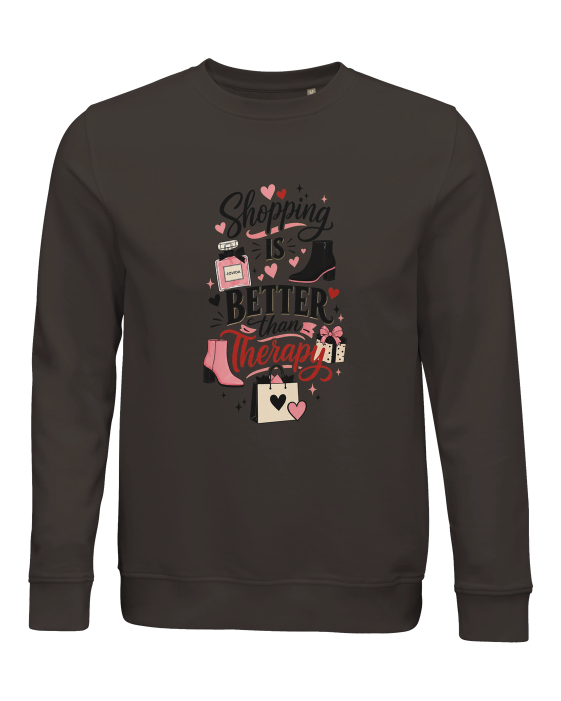 Jovida sweatshirt met hartjesprint, donkerbruin #deep-charcoal-grey #donkerbruin