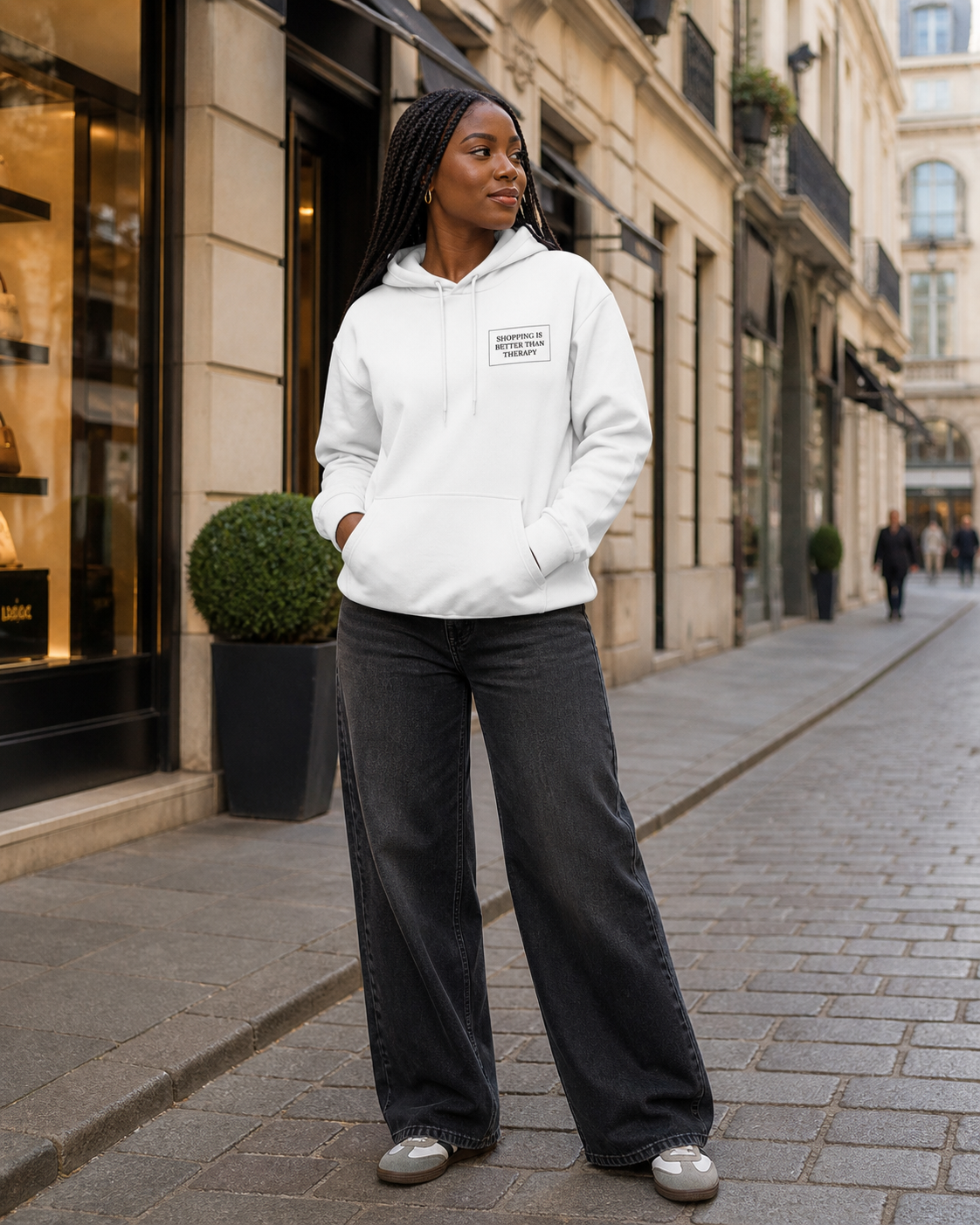 Model met Jovida hoodie wit #white #wit