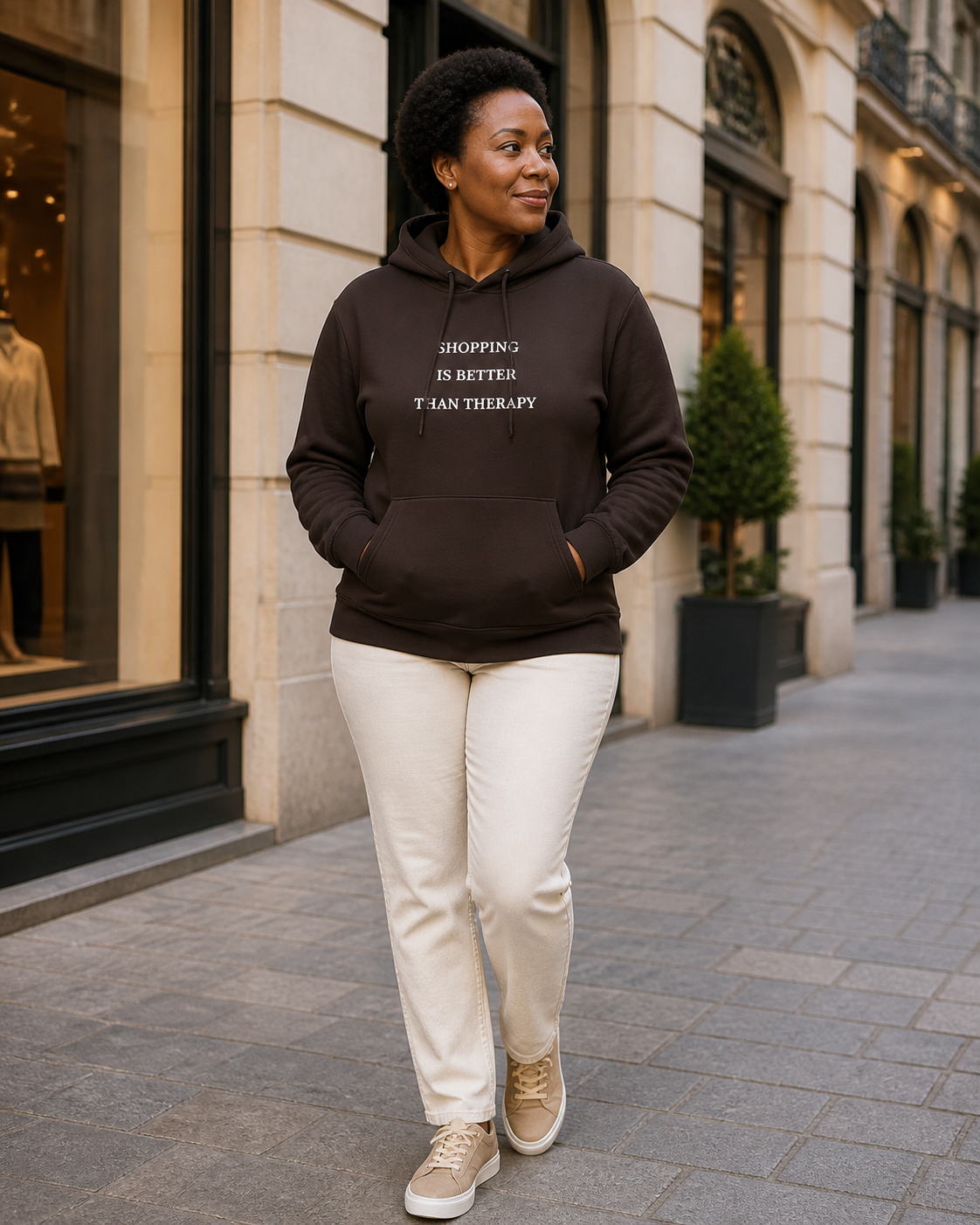 Model met Jovida hoodie donkerbruin #dark-chocolate #donkerbruin