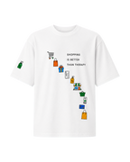 T-shirt Dames Oversized Print Voorkant Shopping Is Better Than Therapy