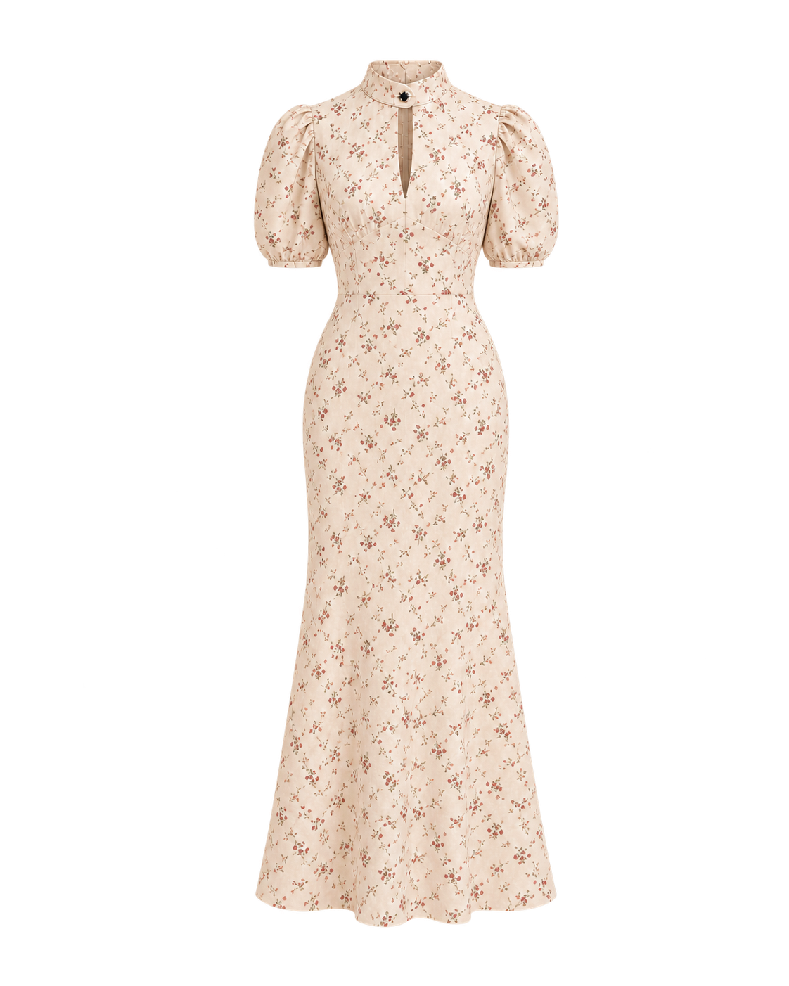 Lange jurk met print en pofmouw, abrikoos #apricot #abrikoos