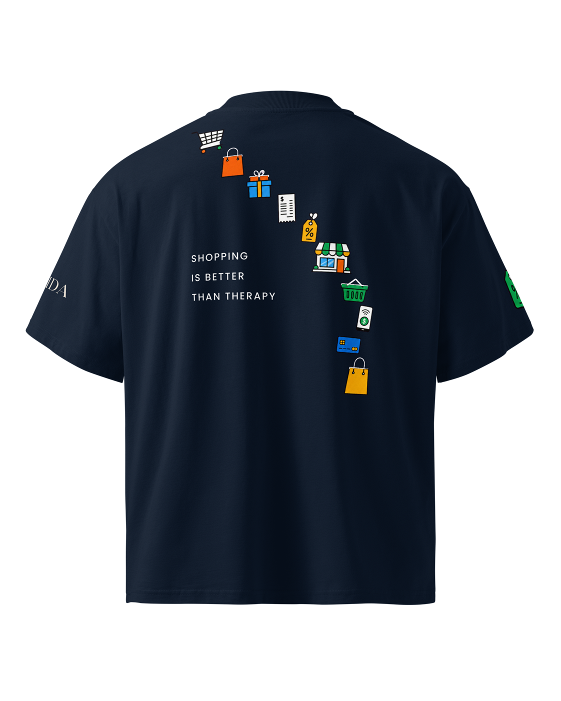 Oversized T-shirt met shopping-print, marineblauw — achterkant #french-navy #marineblauw
