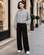 Cropped bomberjack met rits, grijs — derde aanzicht #gray #grijs
