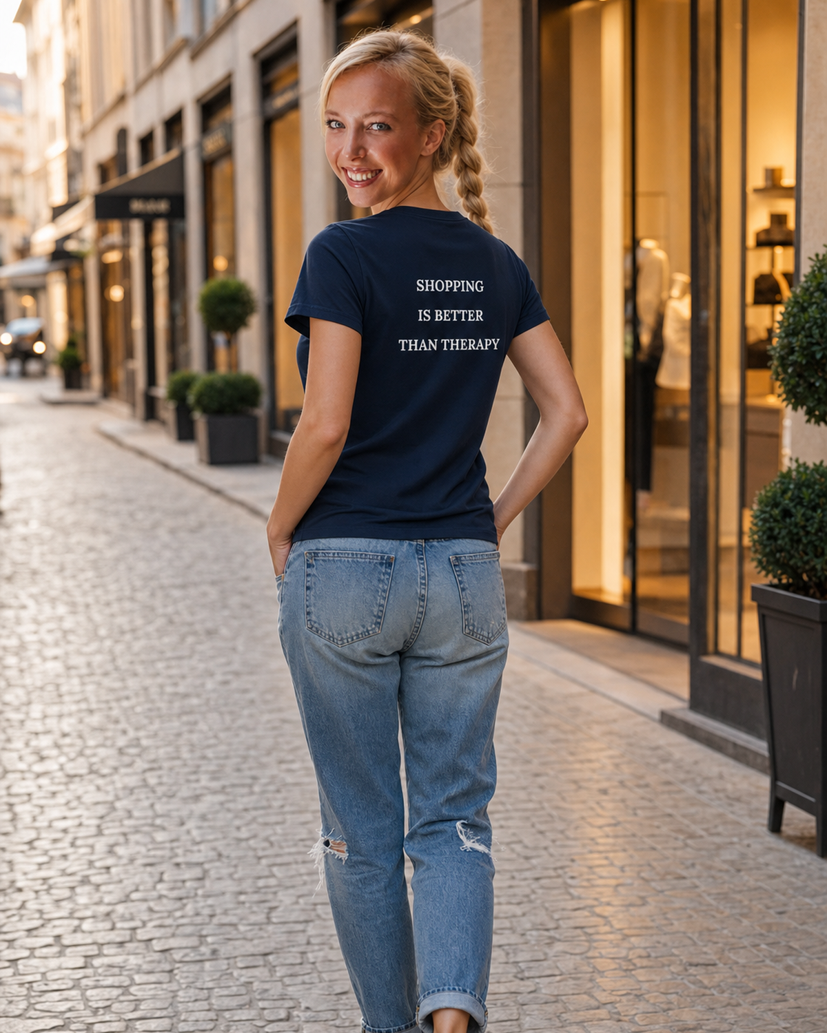 Model met Jovida T-shirt donkerblauw #navy #marineblauw