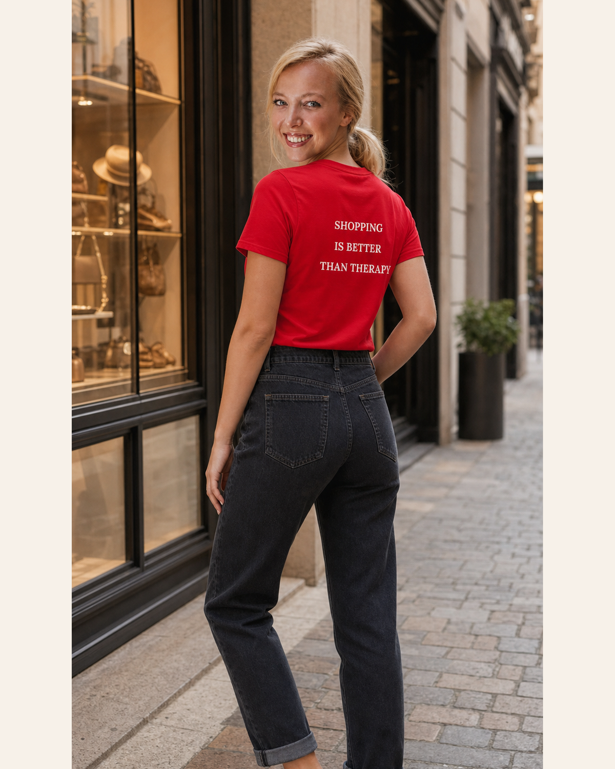 Model met Jovida T-shirt rood #red #rood