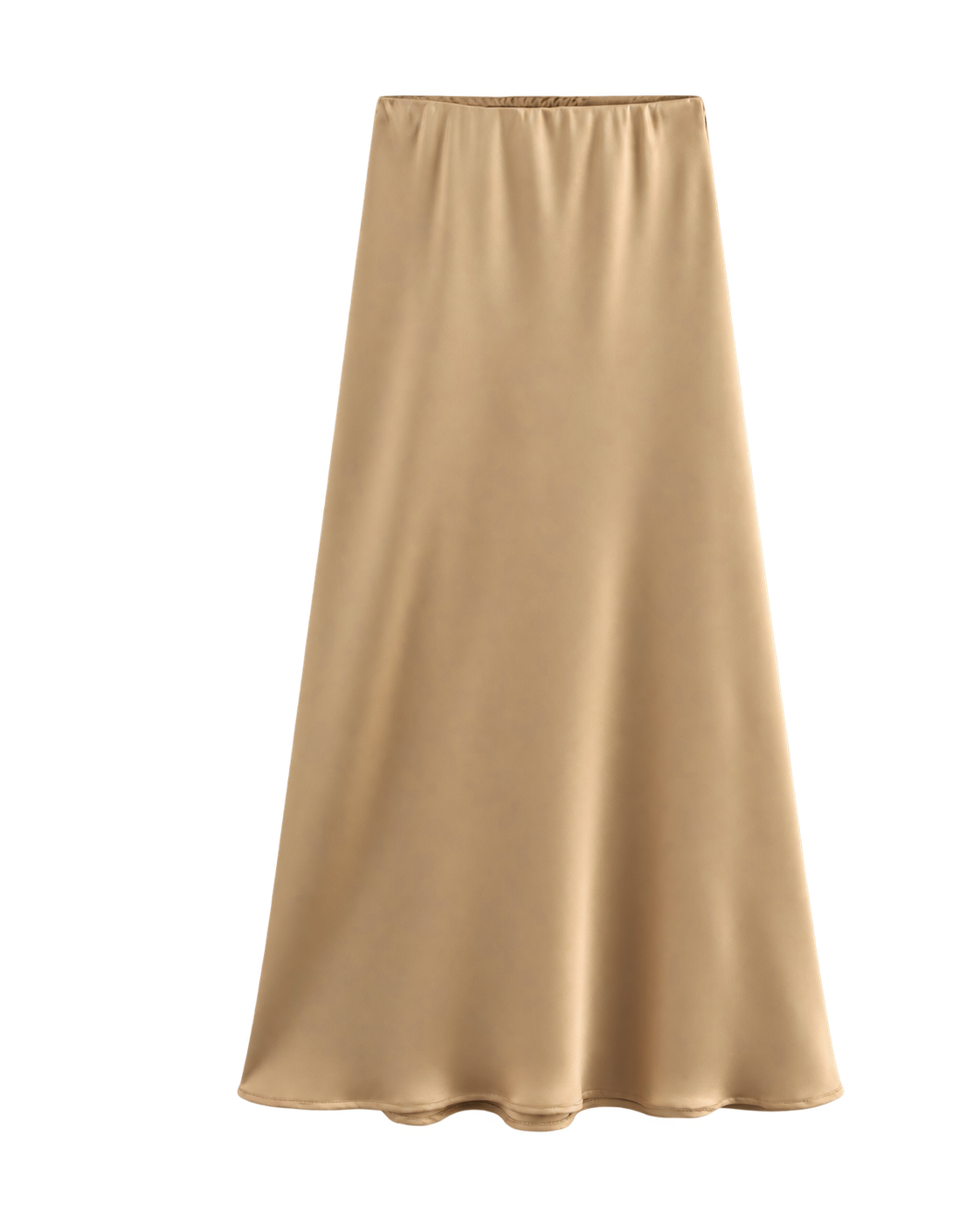 Satijnen midi-rok met hoge taille, beige #beige