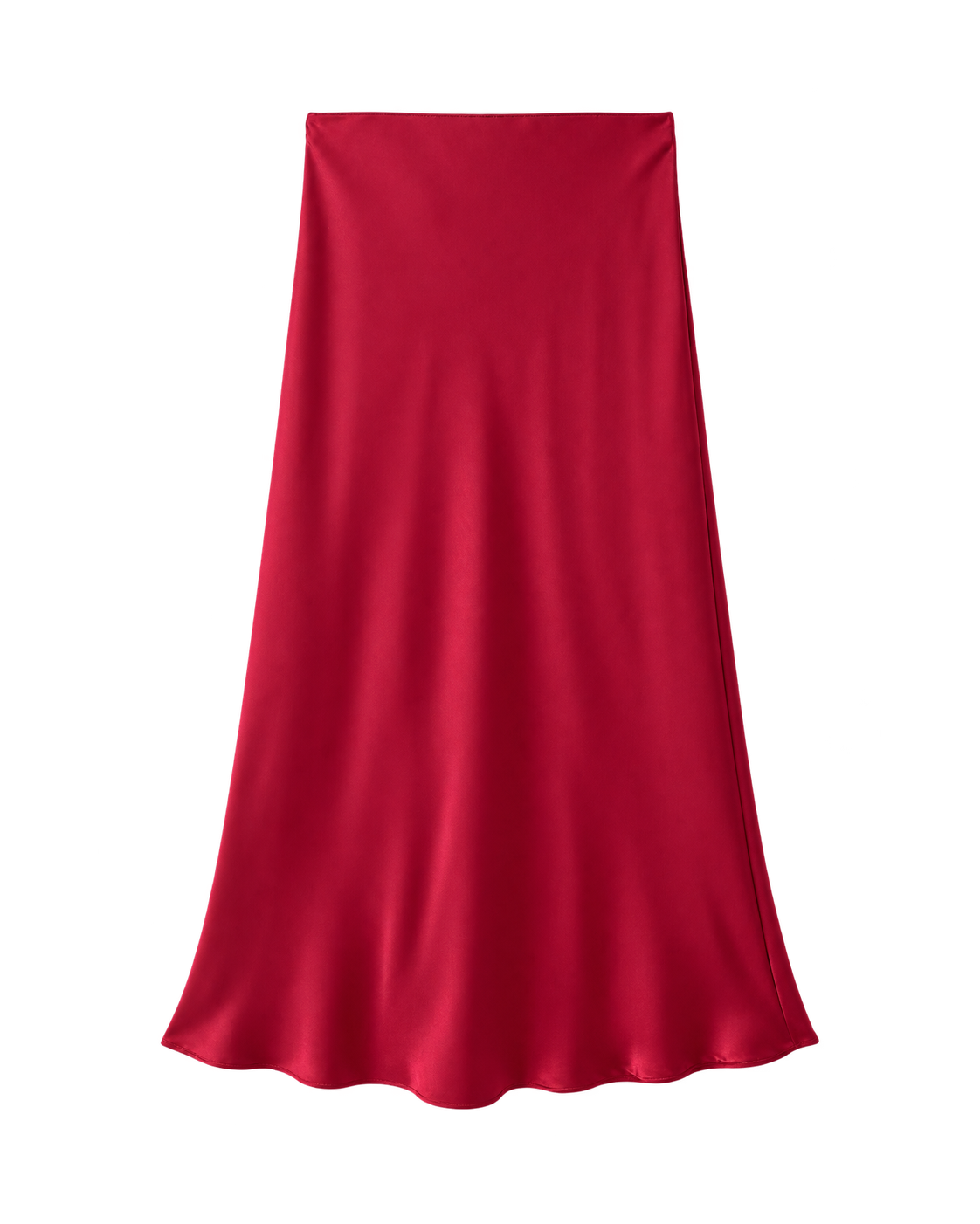 Satijnen midi-rok met hoge taille, rood #red #rood