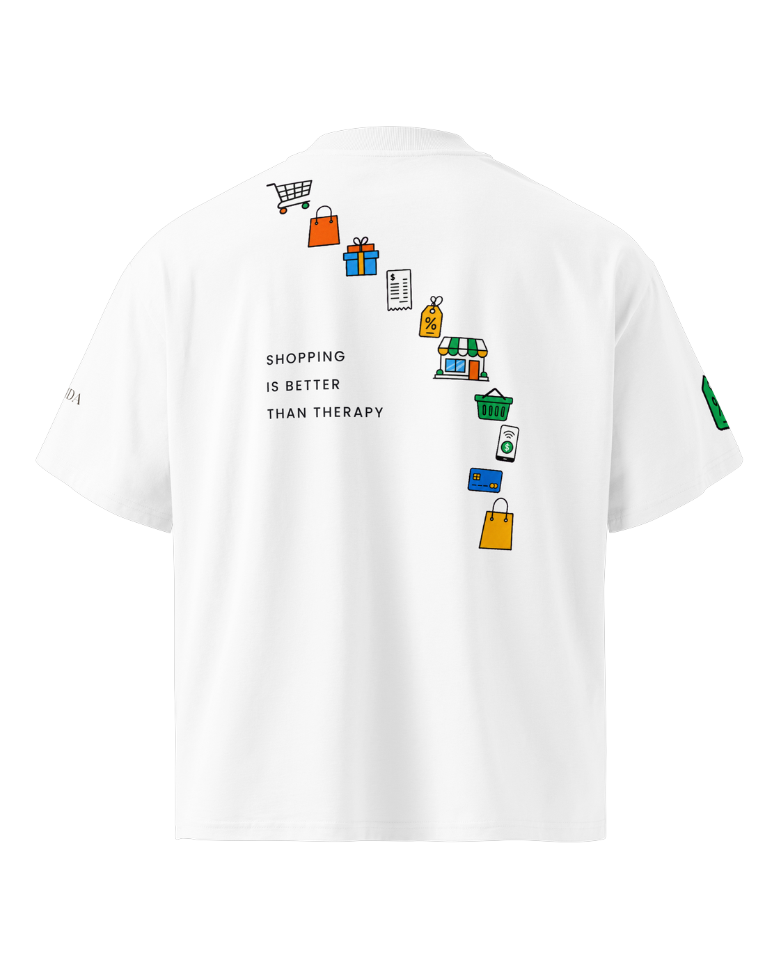 Oversized T-shirt met shopping-print, wit — achterkant #white #wit