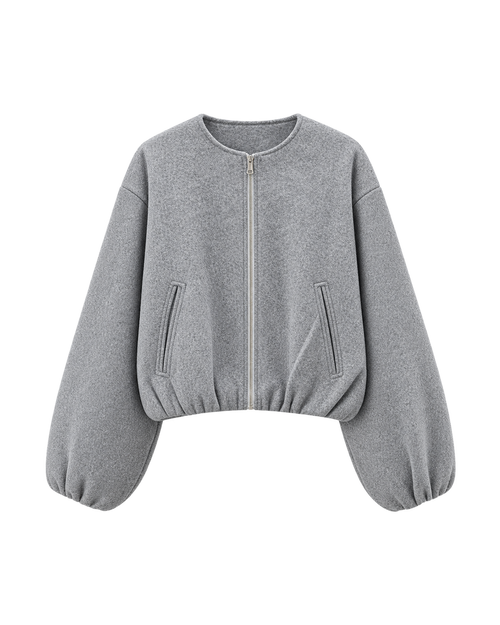 Cropped bomberjack met rits, grijs #gray #grijs