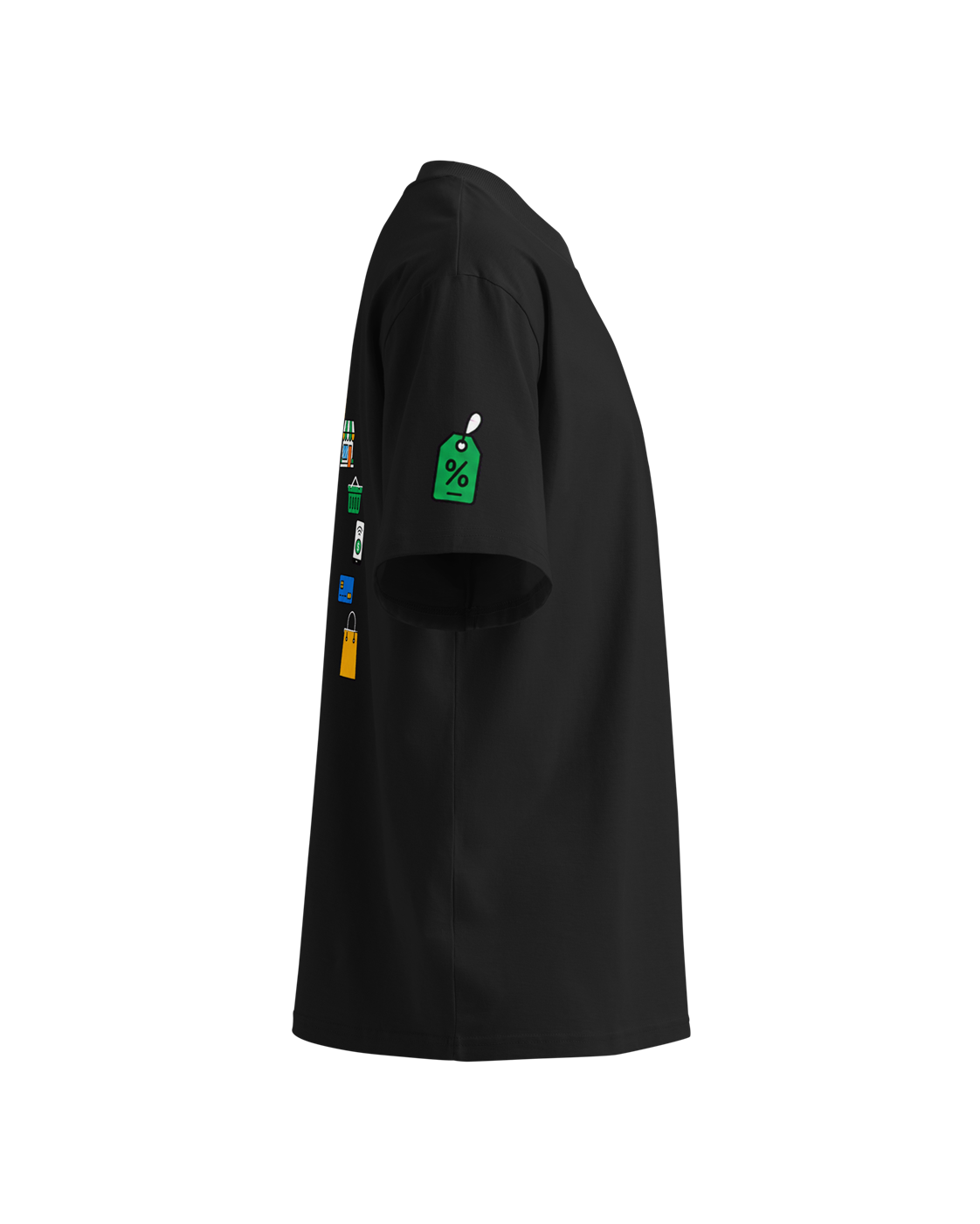 Oversized T-shirt met shopping-print, zwart — rechterzijde #black #zwart